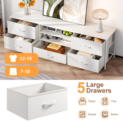 Forthcan TV Stand Cabinet, TV Unit with 5 Drawers, 140 cm, White
