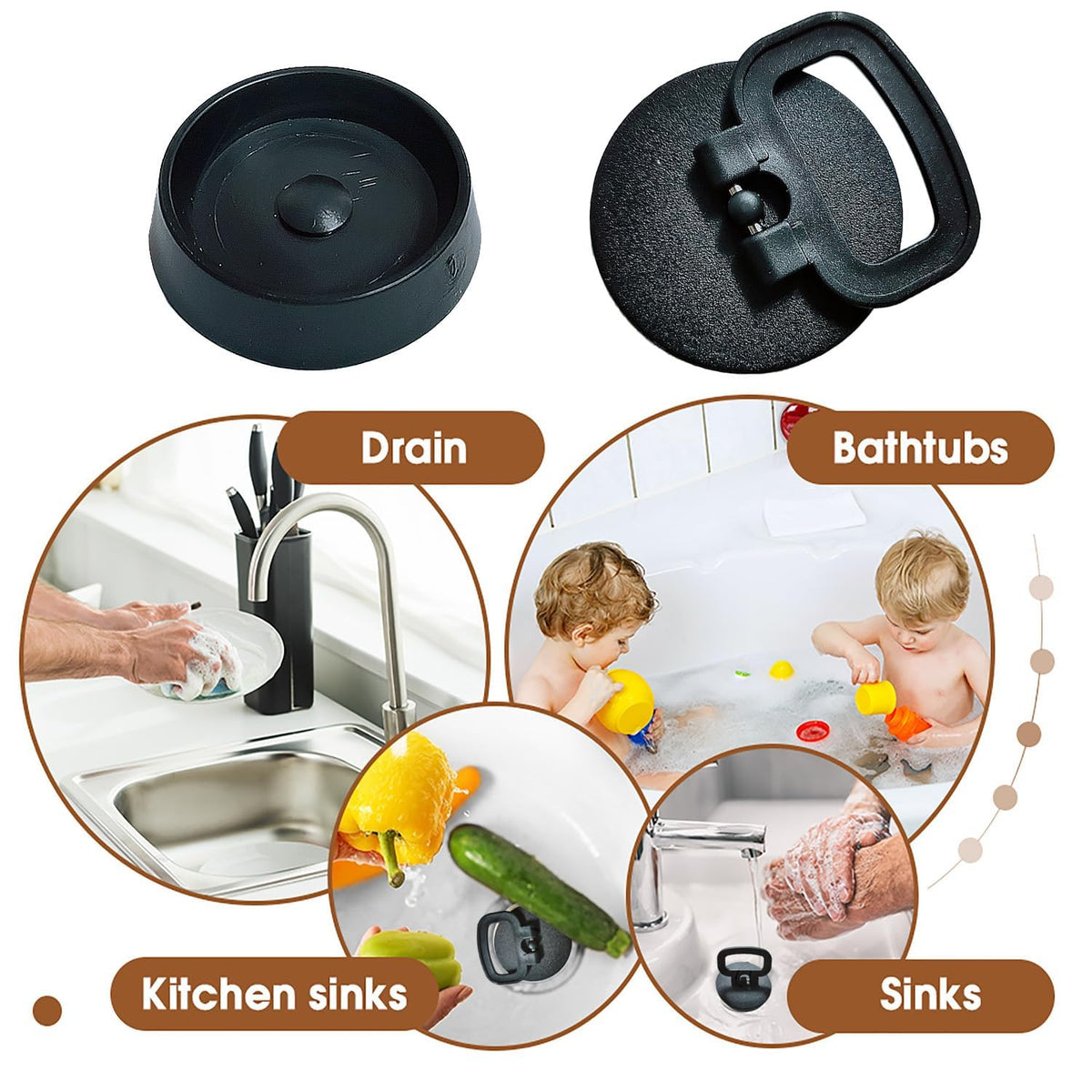 Tomario Kitchen Sink Plug with Handle 1 3/4 inch Bath Plug 44mm Drain Hole
