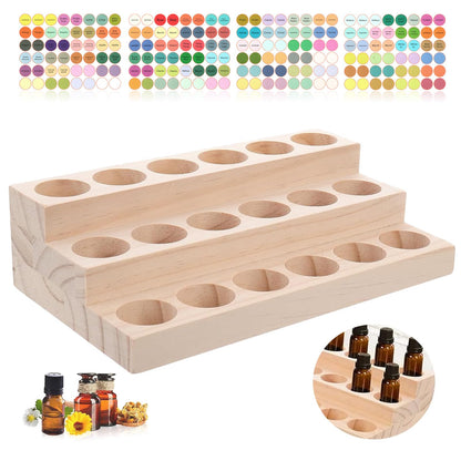 Honicemar 3-Tier Wooden Essential Oil Holder Aromatherapy Organizer Essential Oil Bottles Display Rack & Storage Stand Holder, 18 - Hole