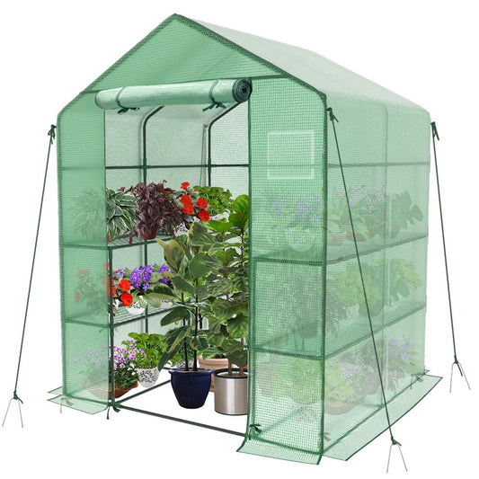 VOUNOT? Walk In Greenhouse with Shelves, Portable Plastic Green House for Garden & Outside, Large Growhouse, Green 143x143x195cm