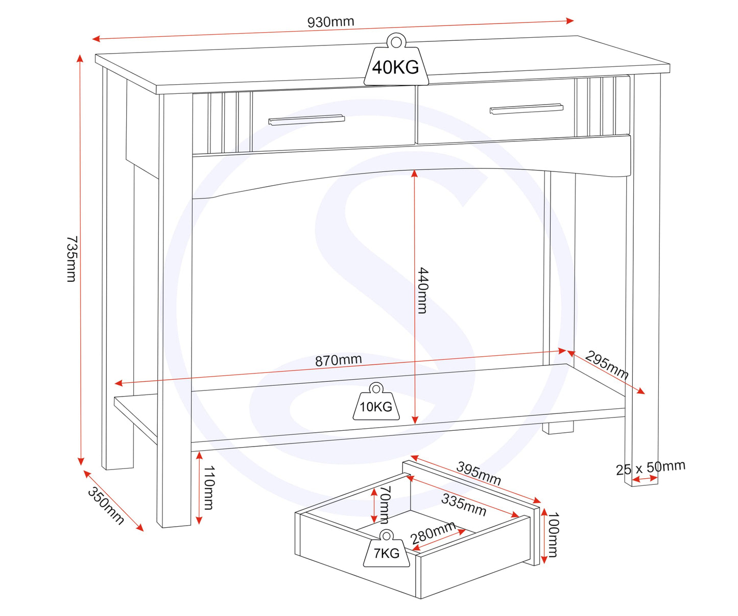 Seconique Tessa 2 Drawer Console Table in Natural Oak Effect