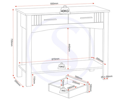 Seconique Tessa 2 Drawer Console Table in Natural Oak Effect