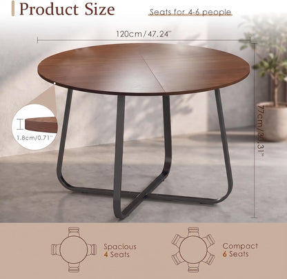 Turosur 47'' Round Dining Table with Walnut Wood Tabletop & Metal Legs