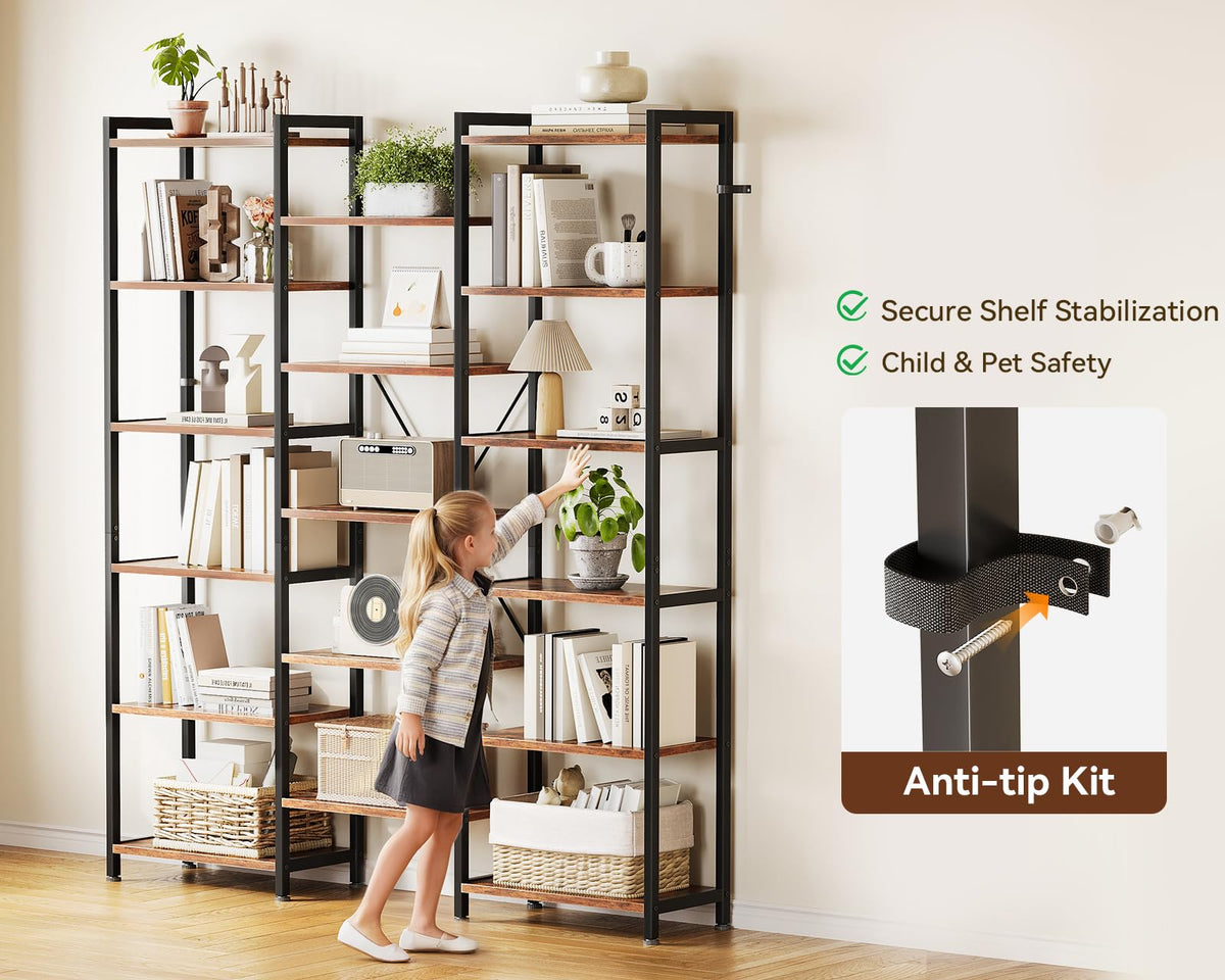 Coleshome 6-Tier Book Shelf, Industrial Bookcase, 177cmx126cm, Rustic Brown