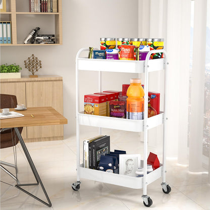PNVXNUS 3-Tier Rolling Cart, Metal Utility Storage Carts with Wheels,White