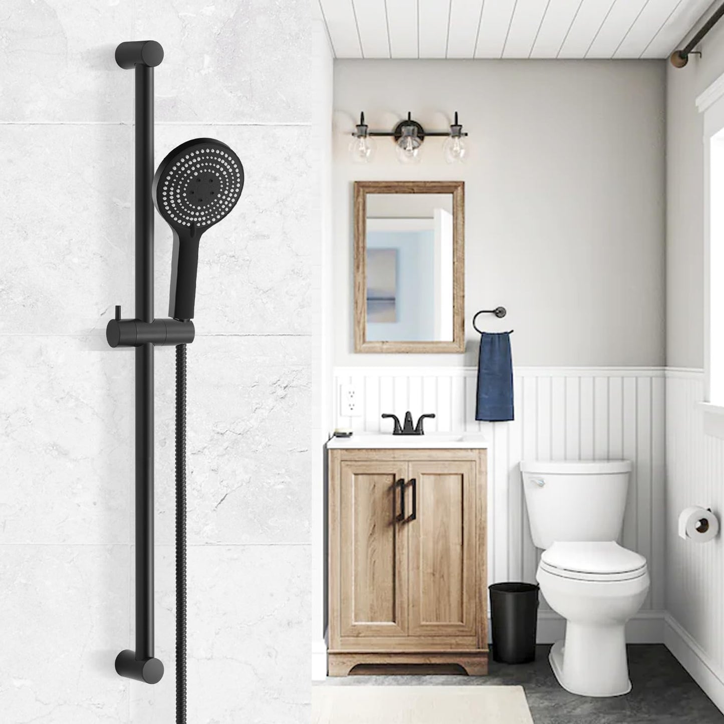 OFFO Shower Riser Rail, 90cm Wall Mounted Shower Rail Adjustable Distance 60 to 89cm with Handheld Shower Head Holder Replacement for Shower