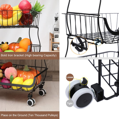 BRIAN & DANY 6 Tier Vegetable Storage Rack, Stackable Fruit Vegetable Stand with Lockable Casters and 5 S-Hooks for Kitchen, Pantry, Bathroom, Garage