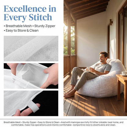 Ciieeo Bean Bag Inner Liner Replacement, 120 x 130cm White Bean Bag Chair Cover, Washable Breathable Lazy Sofa Mesh Inner Liner without Filling for
