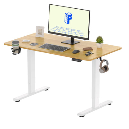 FLEXISPOT ONE PIECE Electric Standing Desk, Height Adjustable Ergonomic Stand up with Backpack Hook, Cup Holder and 4 Memory Preset, 110x54cm Maple