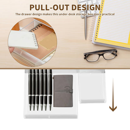 Under Desk Drawer, Desk Drawer, Self-Adhesive, Hidden Under Desk Drawers, Transparent Desk Drawers with 2 Compartments for Desk, Dressing Room