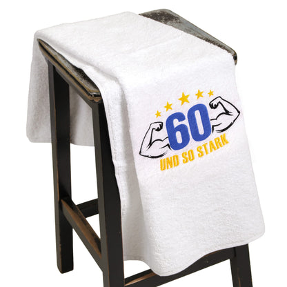 Abc Casa 60th birthday gift towel with embroidered muscles for men - a useful gift for 60 years - a wonderful gift idea for 60th