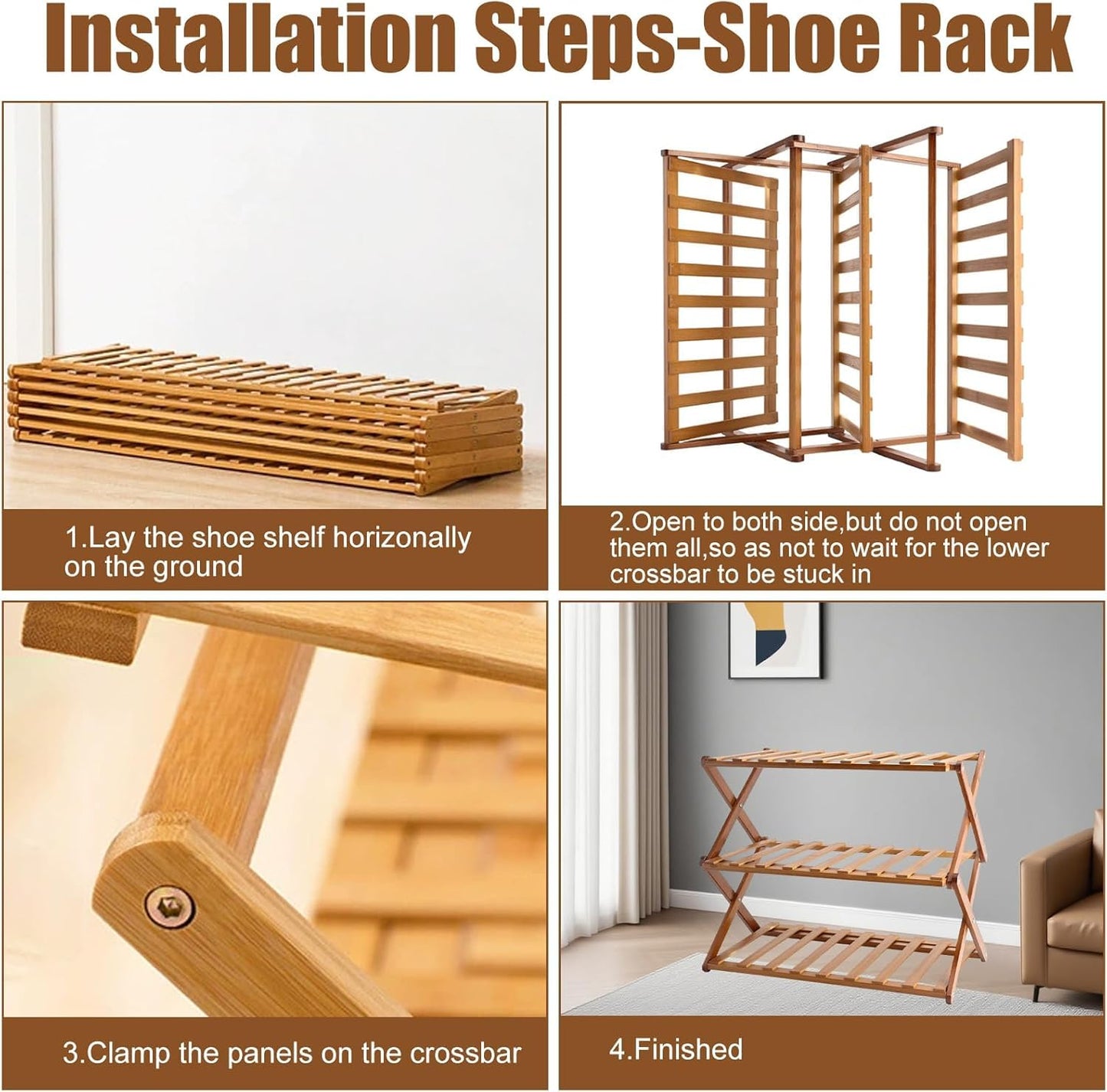 Gelory Bamboo Folding Shoe Rack, Portable Wooden Small Shoe Storage Rack