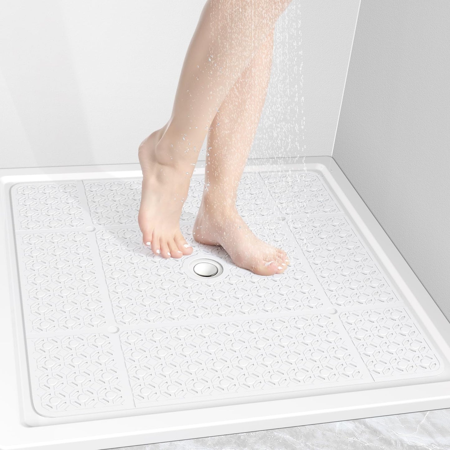 OTHWAY Square Shower Mat, 69 x 69 cm Extra Large Shower Mats for Inside Shower, TPE Anti Slip shower mat with Suction Cups Drain Holes, Machine