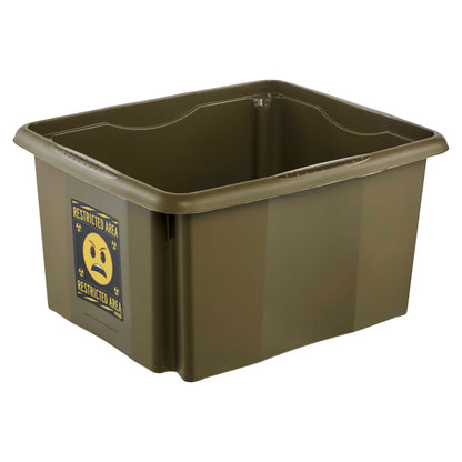 keeeper karolina storage box with lid, 24 l, rotatable and stackable, Emoji Danger design, For children, olive green (Olive)