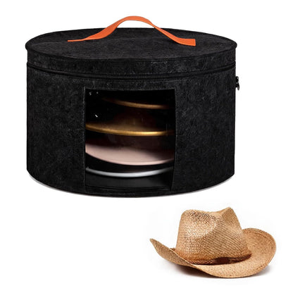 Hat Boxes Hat Storage Box Felt Round Hat Box Foldable with Carry Handle and Clear Window for Wardrobe Organization, Travel,Dustproof (black)