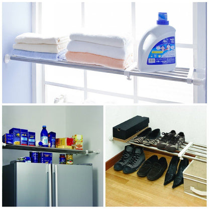 BAOYOUNI Extendable Wardrobe Cupboard Shelf Rack Heavy Duty Adjustable Closet Storage Shelves Expanding Clothes Hanging Tension Pole Rods Kitchen