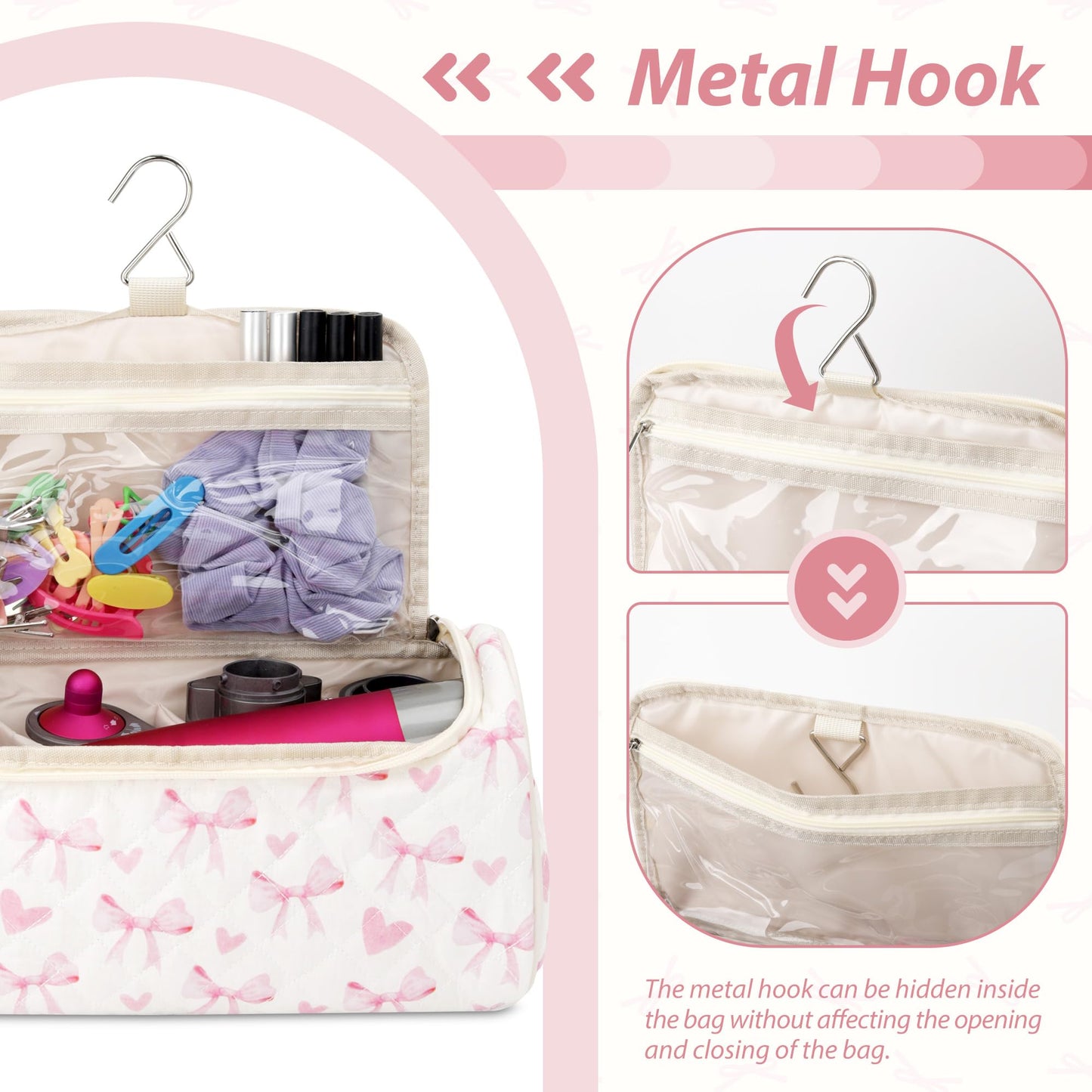Linpr Travel Hair Dryer Bag with Hook for Dyson Airwrap Styler, Heart Pink