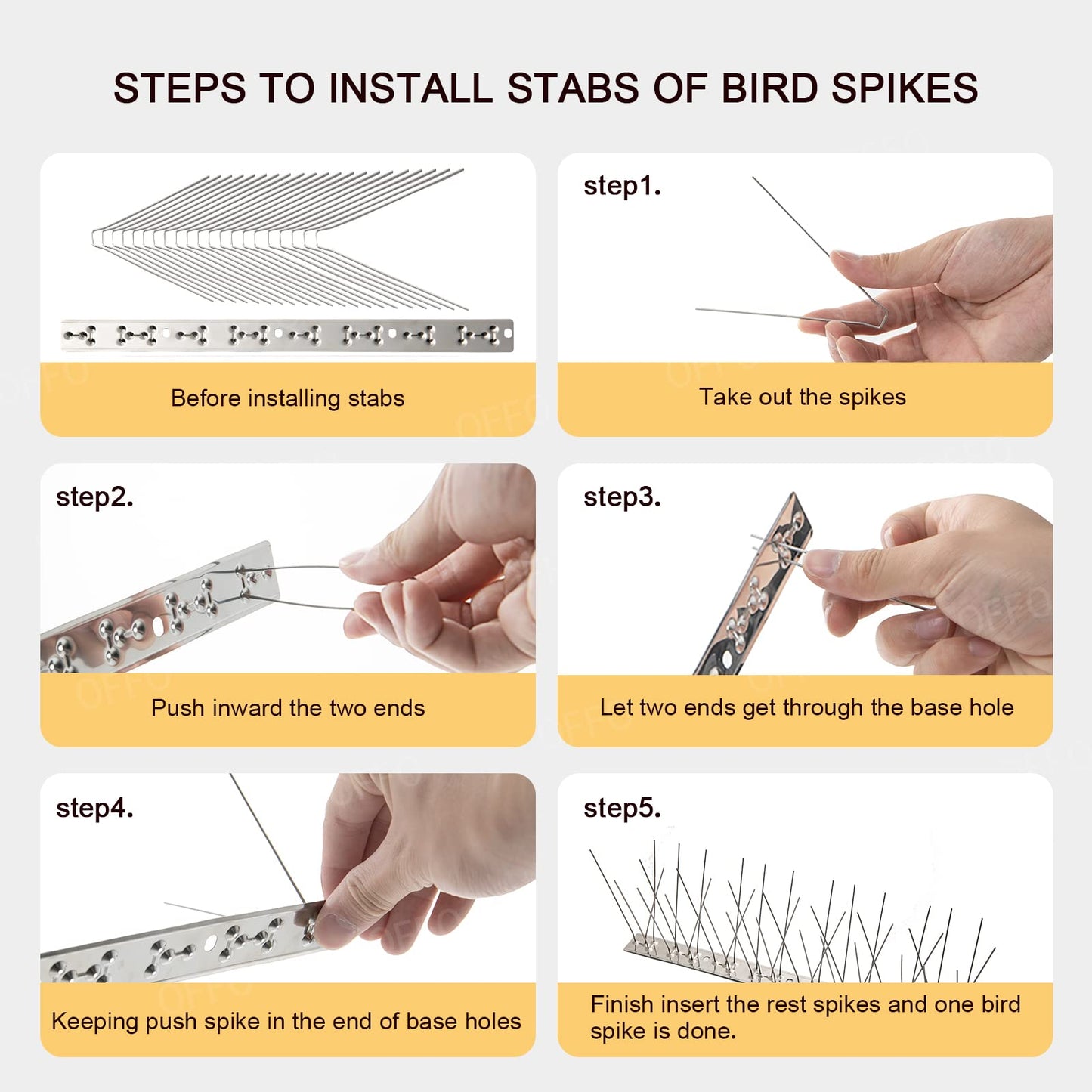 OFFO Bird Spikes with Stainless Steel Base,Cover 5.94m Pigeon Spikes for Roofs and Windows,Bird Deterrent Spikes Set for Deterring Crows,Seagulls and