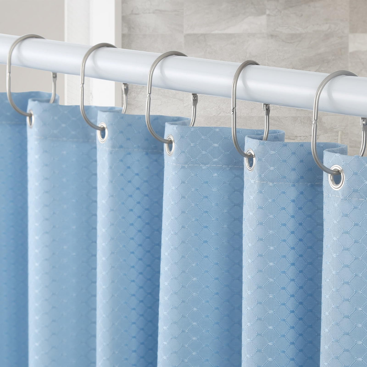 Goowin Shower Curtain Hooks, 12 Pcs Shower Curtain Rings Rust Proof Metal Oval Rings Clasp Closed Shower Curtain Rings for Bathroom Shower Rods