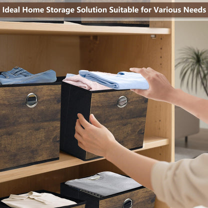 KANCNT Sturdy Cube Storage Boxes with Exquisite Wood Look,Stylish Thickened Fabric Storage Cube Bins for shelves,Foldable Storage Basket for