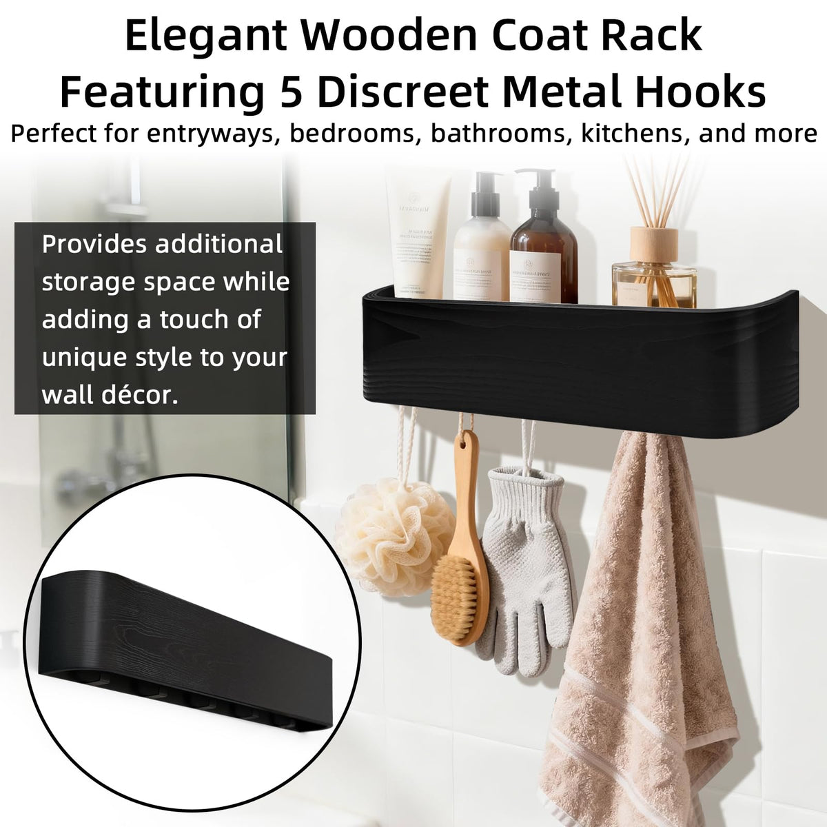 Topfinder Coat Rack with Shelf Wall-Mounted Organizer with 5 Hidden Hooks