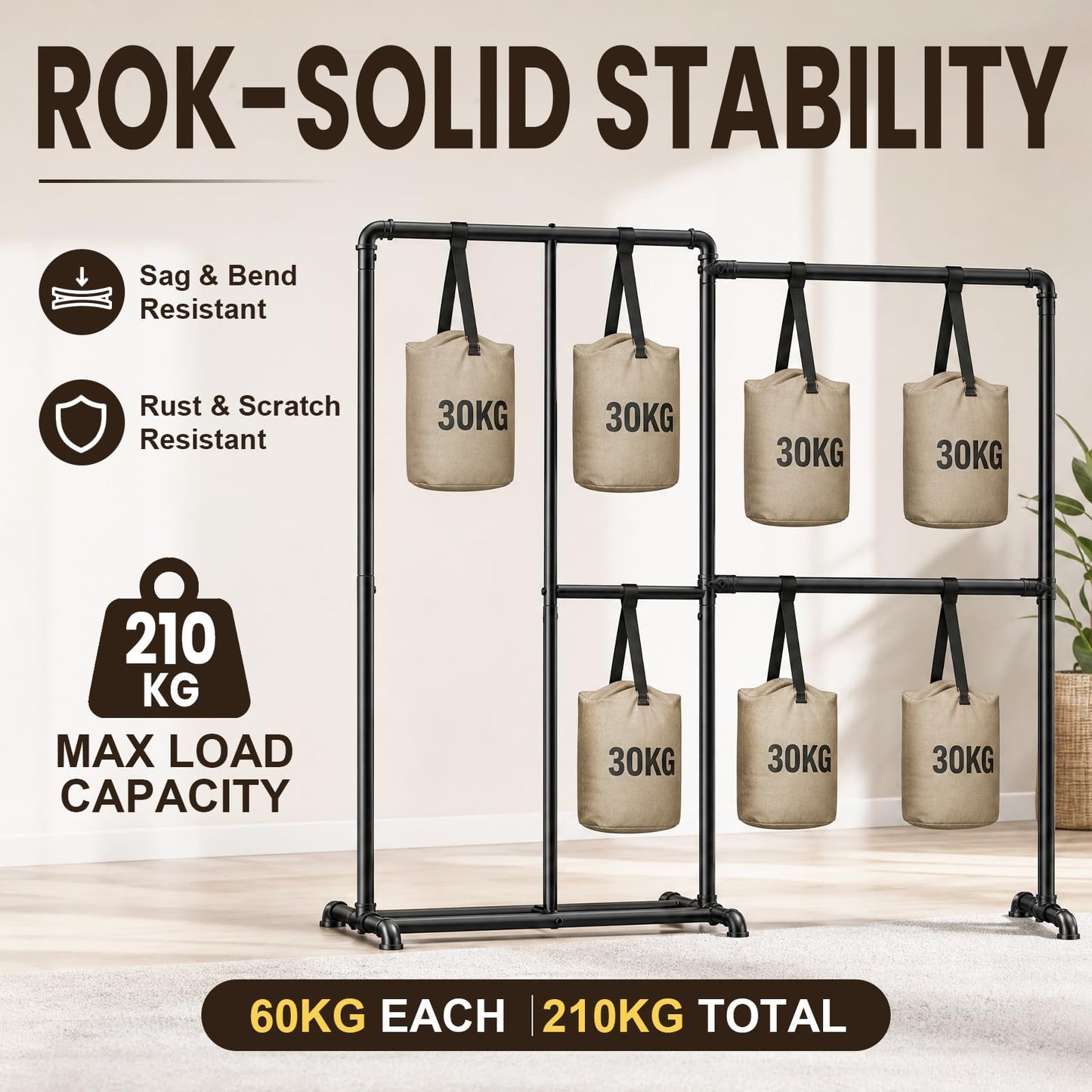 OPPAIYA Heavy Duty Clothes Rail, 195 x 170cm Adjustable Layout Corner Clothes Rack