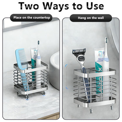 DOJASOHILMI Toothbrush Holders for Bathroom, 2 Shot Small Ventilated Toothbrush Caddy, Tooth Brush Holder Set, Toothpaste Holder for Shower