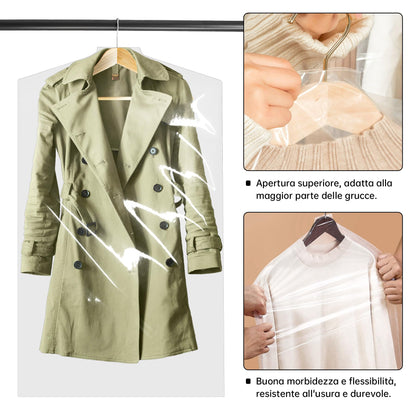 100PCS Disposable Clear Garment Cover Bags, 60 x 100 cm Plastic Dustproof Clothes Covers, Waterproof and Hanging