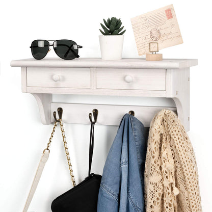 Emfogoo Rustic Wood Coat Rack with Shelf & Vintage Hooks, Farmhouse Wall Mount Coat Rack for Entryway, Bedroom, Living Room, Kitchen(White)