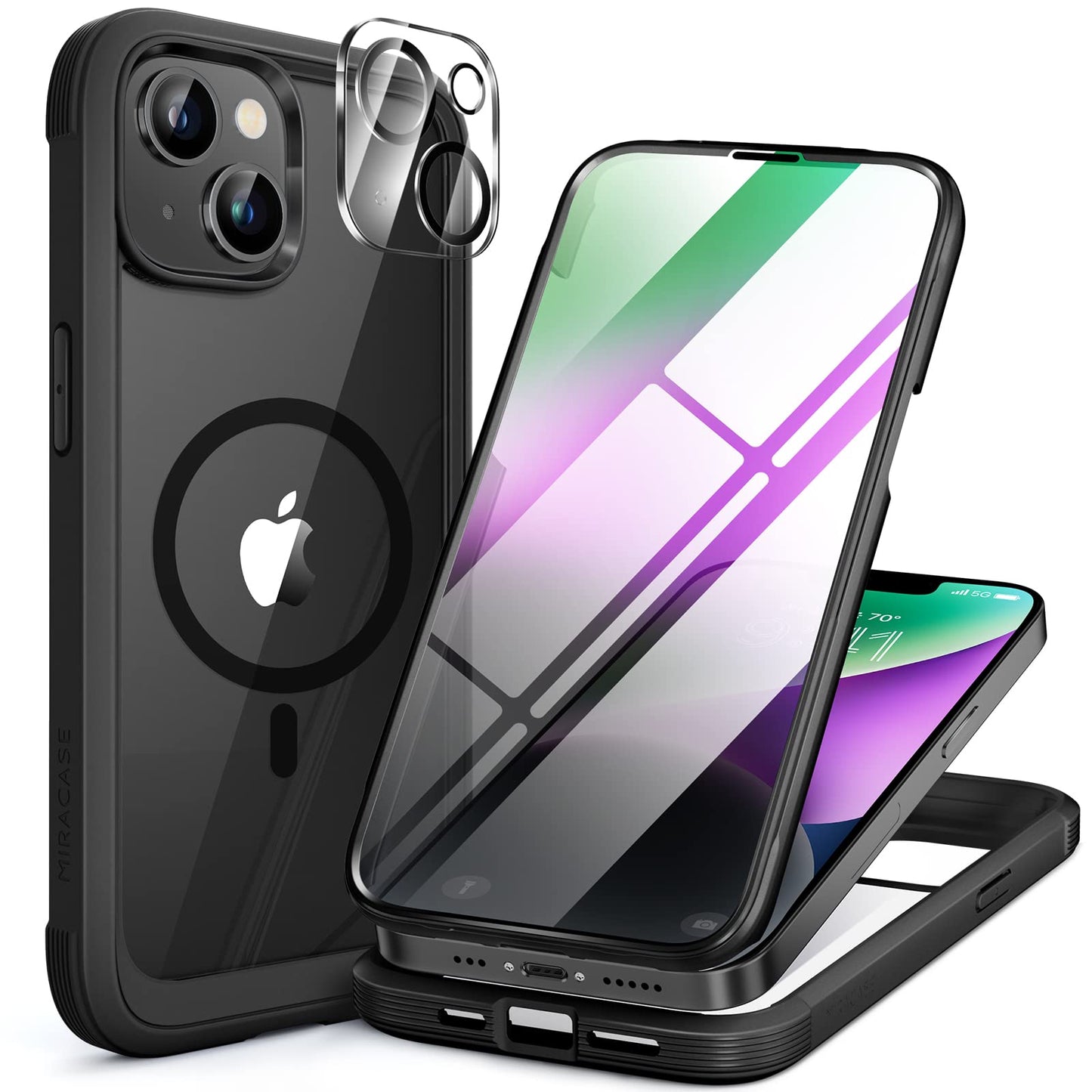 Miracase Magnetic Case for iPhone 14 Plus Case 6.7-Inch, [Built-in 9H Tempered Glass Screen Protector + Camera Lens Protector] Full Body Bumper Case