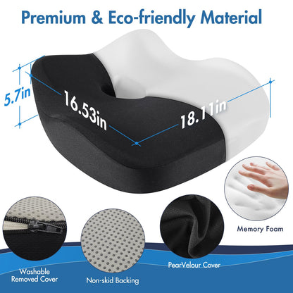 SKYNY Memory Foam Seat Cushion – Ergonomic Coccyx Cushion for Tailbone Pain & Sciatica Relief – Pressure Relief Cushion for Back Pain, Office Chair