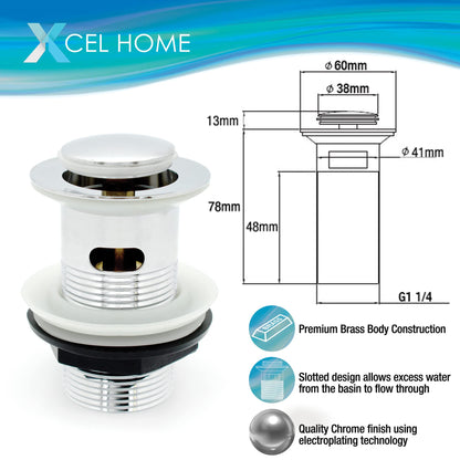 Xcel Home G 1 1/4" BSP Slotted Chrome Click Clack Basin Waste