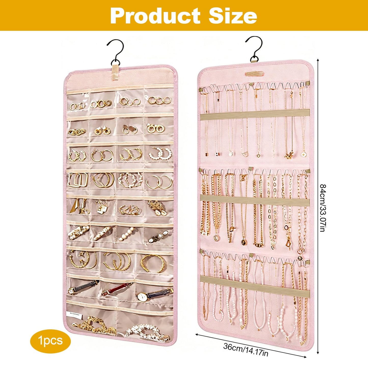 Rthynti Hanging Jewellery Organiser, Dual-Sided Jewellery Storage with Metal Hooks