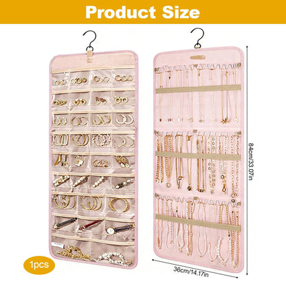 Rthynti Hanging Jewellery Organiser, Dual-Sided Jewellery Storage with Metal Hooks