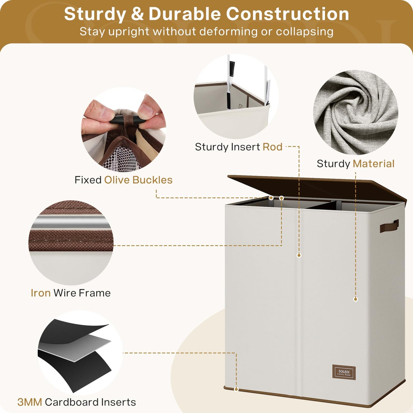 SOLEDI 145L Laundry Basket with Lid and Removable Bags, Large Laundry Hamper Collapsible Laundry Basket with 2 Compartment, Washing Basket for Laundry