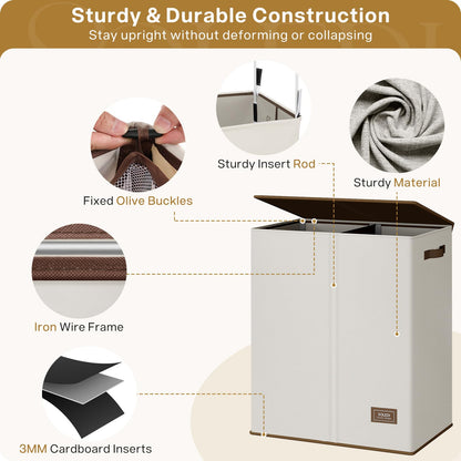 SOLEDI 145L Laundry Basket with Lid and Removable Bags, Large Laundry Hamper Collapsible Laundry Basket with 2 Compartment, Washing Basket for Laundry