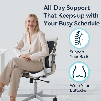 Travel Ease Memory Foam Seat Cushion & Lumbar Support Pillow Set, Ergonomic Comfort for Office Chair, Car Seat, Home Use & Travel