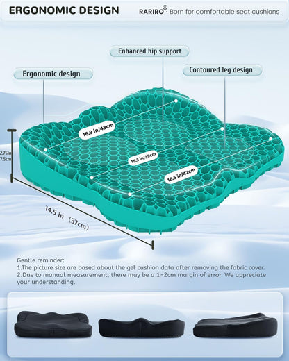 Double-Layer Honeycomb Gel Seat Cushion, Pressure Relief for Long Sitting