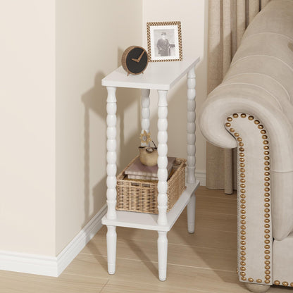 TUTOTAK Narrow Side Table, 2-Tier Small End Table with Storage, Slim Skinny Nightstand for Small Spaces, Living Room, Bedrooms, White TB01BW001EU
