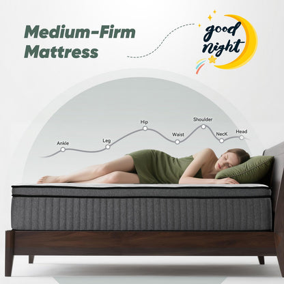 CRYREINA Double Mattresses Hybrid 10 Inch Double Bed Mattress Medium Firm, Individually Pocketed Springs for Motion Isolation, Memory Foam