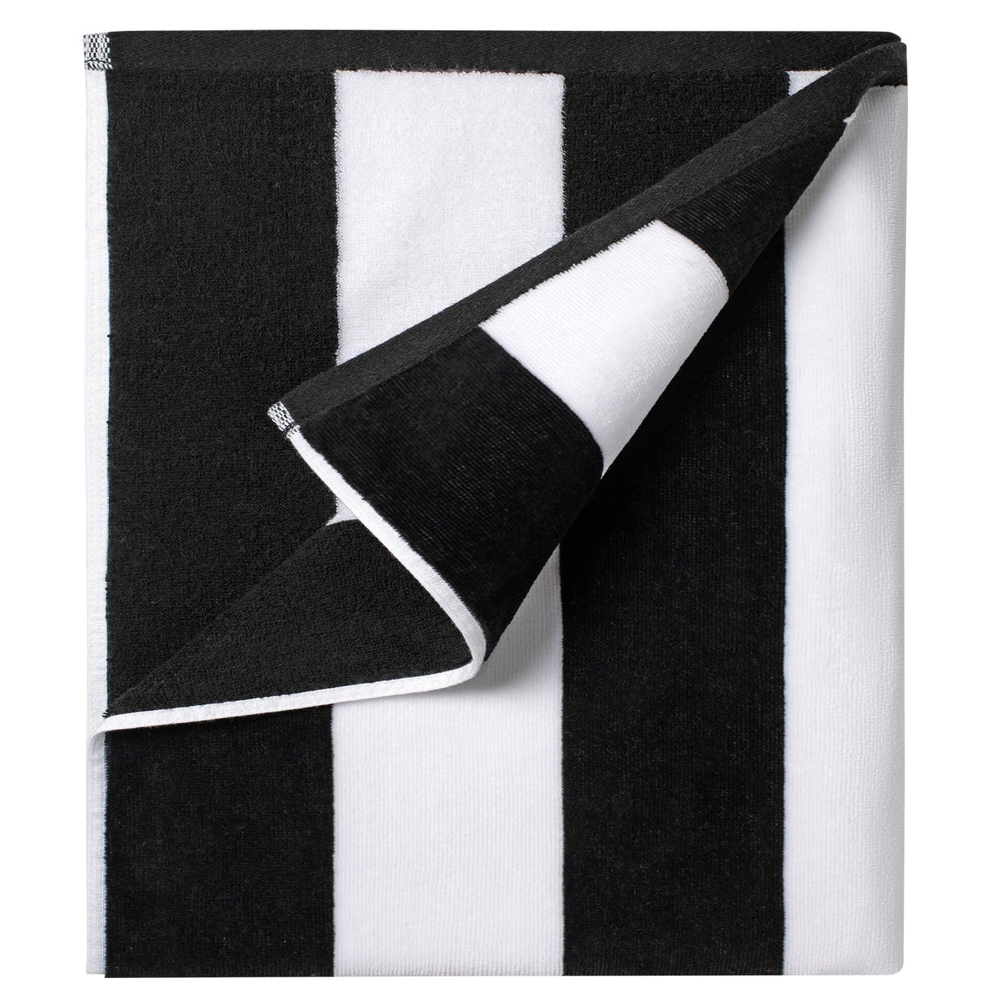 Ouxiaobai Cotton Oversized Beach Towel - 35 x 70 Inch Large Size Pool Towel, Striped Soft Cabana Swim Towel (Black)