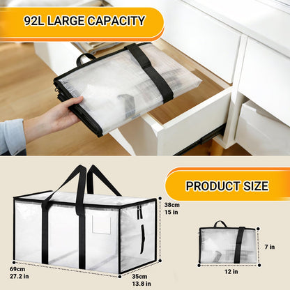 Large Moving Boxes and Storage Bags - 6 Pack 92L Heavy Duty Extra Large Moving Bags with Reinforced Bottom, Dual Zips & Clear Window for Decoration
