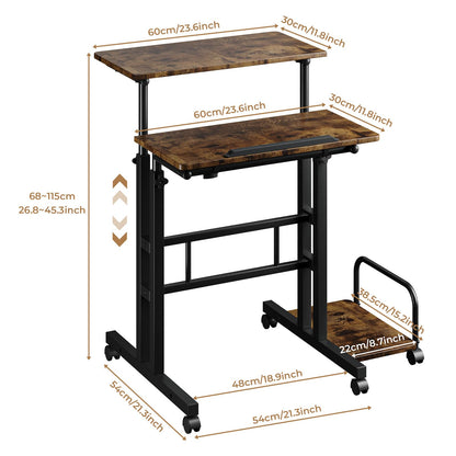 Dripex Standing Desk, Height Adjustable Rolling Desk with Tilting Table Top, Sit-Stand Workstation with Wheels, 60 x 60 cm, laptop Table