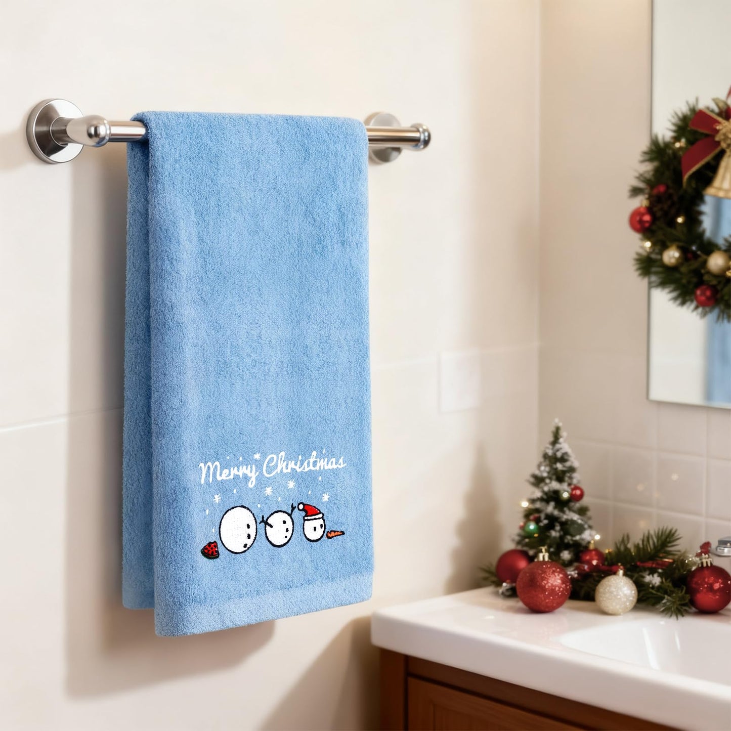 Funny Christmas Snowman Hand Towels for Bathroom Kitchen - 100% Cotton Soft Absorbent Winter Holiday Bath Towels Cute Decor