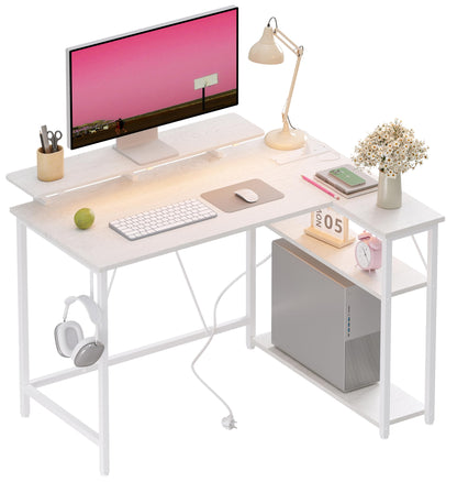 Xyphren L Shaped Gaming Desk with RGB LED Lights & Power Outlets,Corner Computer Desk with Adjustable Shelves