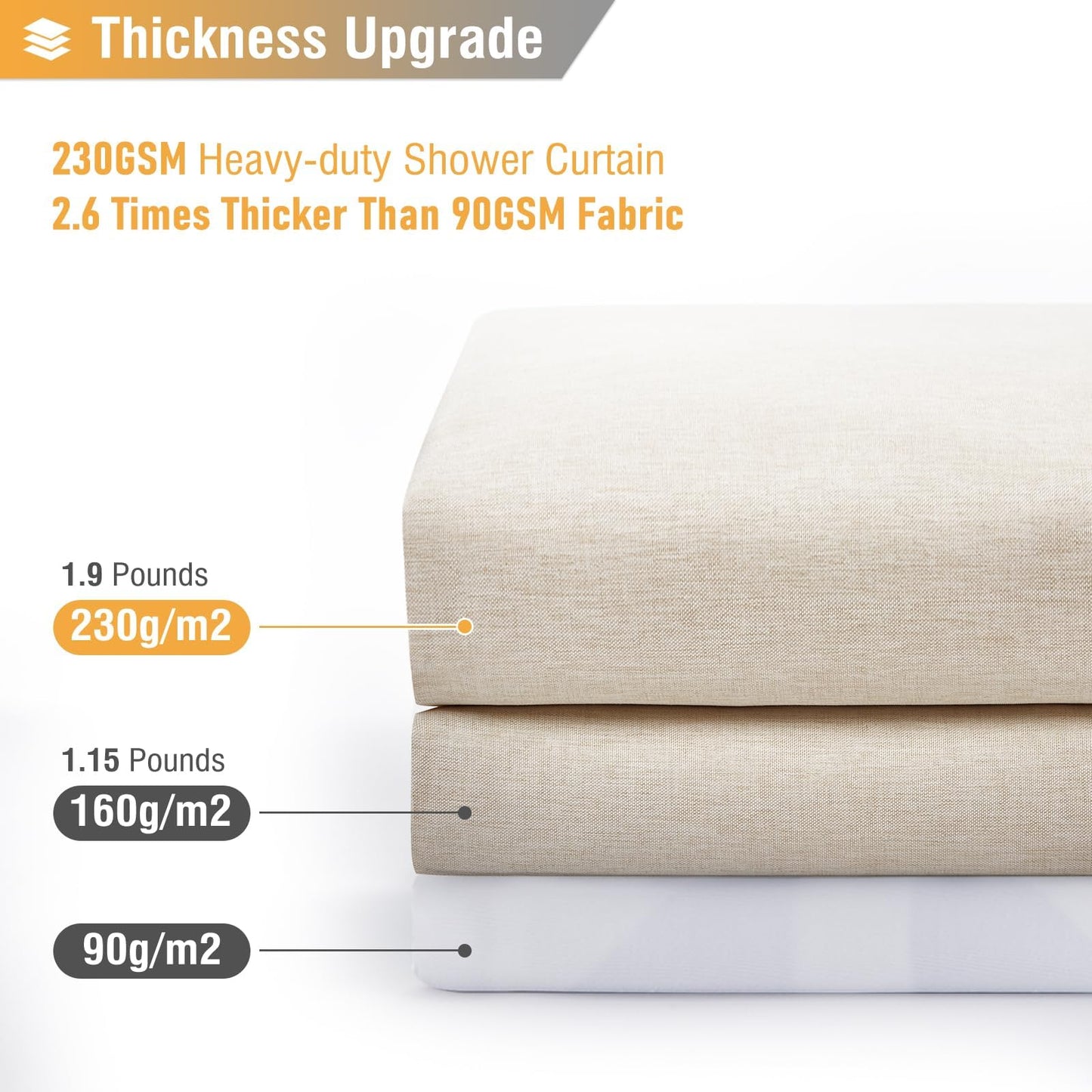 BTTN Linen Look Weighted Shower Curtain, Waterproof, 182x182cm, Beige/Cream