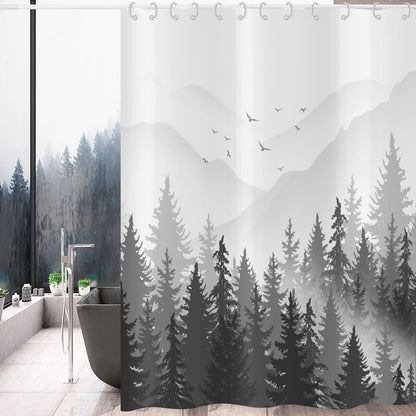 Hnmdmyi Black and White Shower Curtain 180x200, Misty Forest Mountain Ombre Grey Foggy Nature Tree Woodland Landscape Bathroom Curtains Waterproof