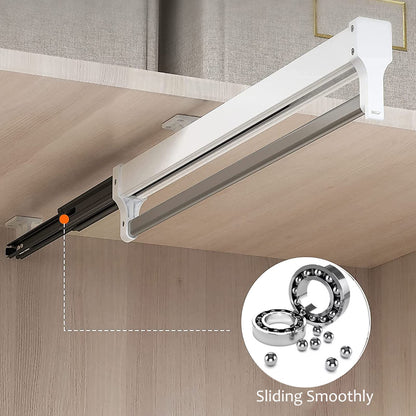 Pull Out Clothes Rail, Adjustable Pull Out Hanger Rail Rod for Wardrobe Trousers Clothing Storage, Space Saving, Load 25kg (White 547mm)