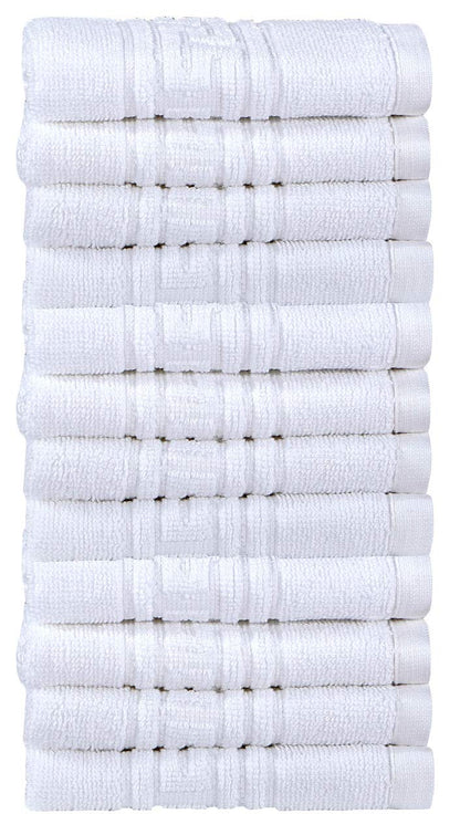 Divine Textiles 100% Egyptian Cotton Flannel Face Cloths Wash Towel Set - White 12 Pack, 30 x 30 cm