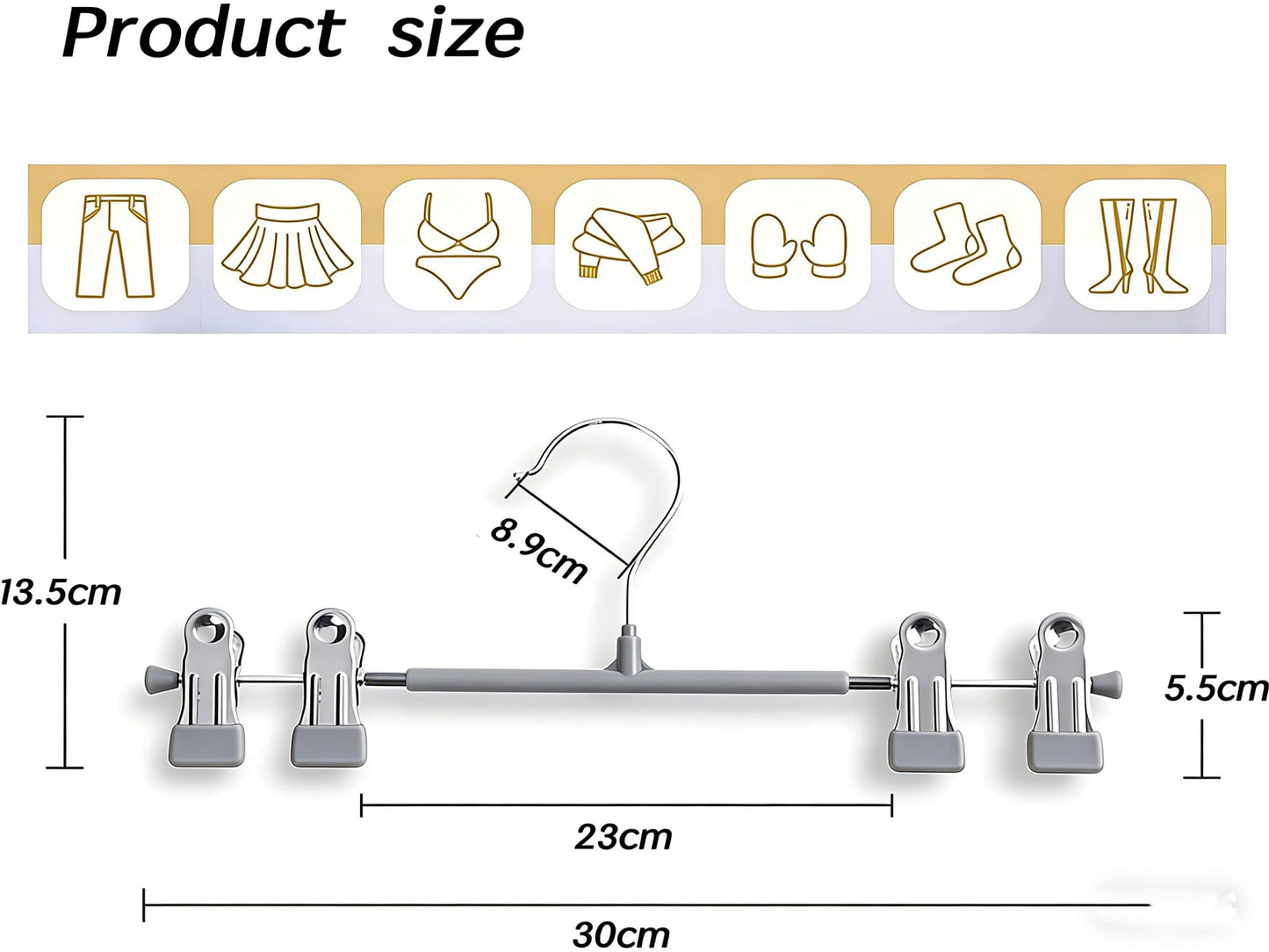 10 Pack Trouser Hanger, 30cm Pants Hangers Space Saving Skirt Hangers with Adjustable Clips,Heavy Duty Clothes Coat Garment Jeans Hangers